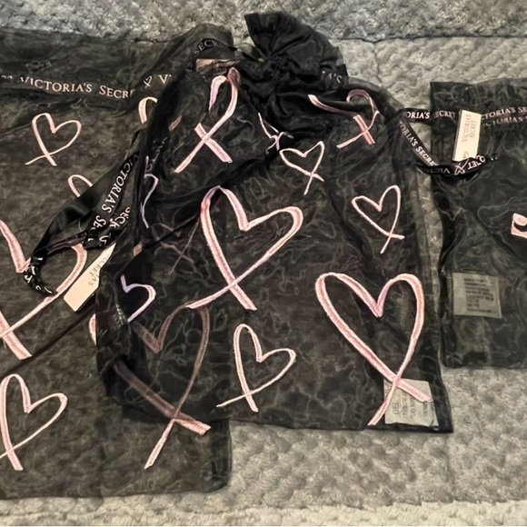 Victoria's Secret Other - Set of (3) NWT & NWOT Victoria's Secret Black & Pink Embroidered Heart & panties